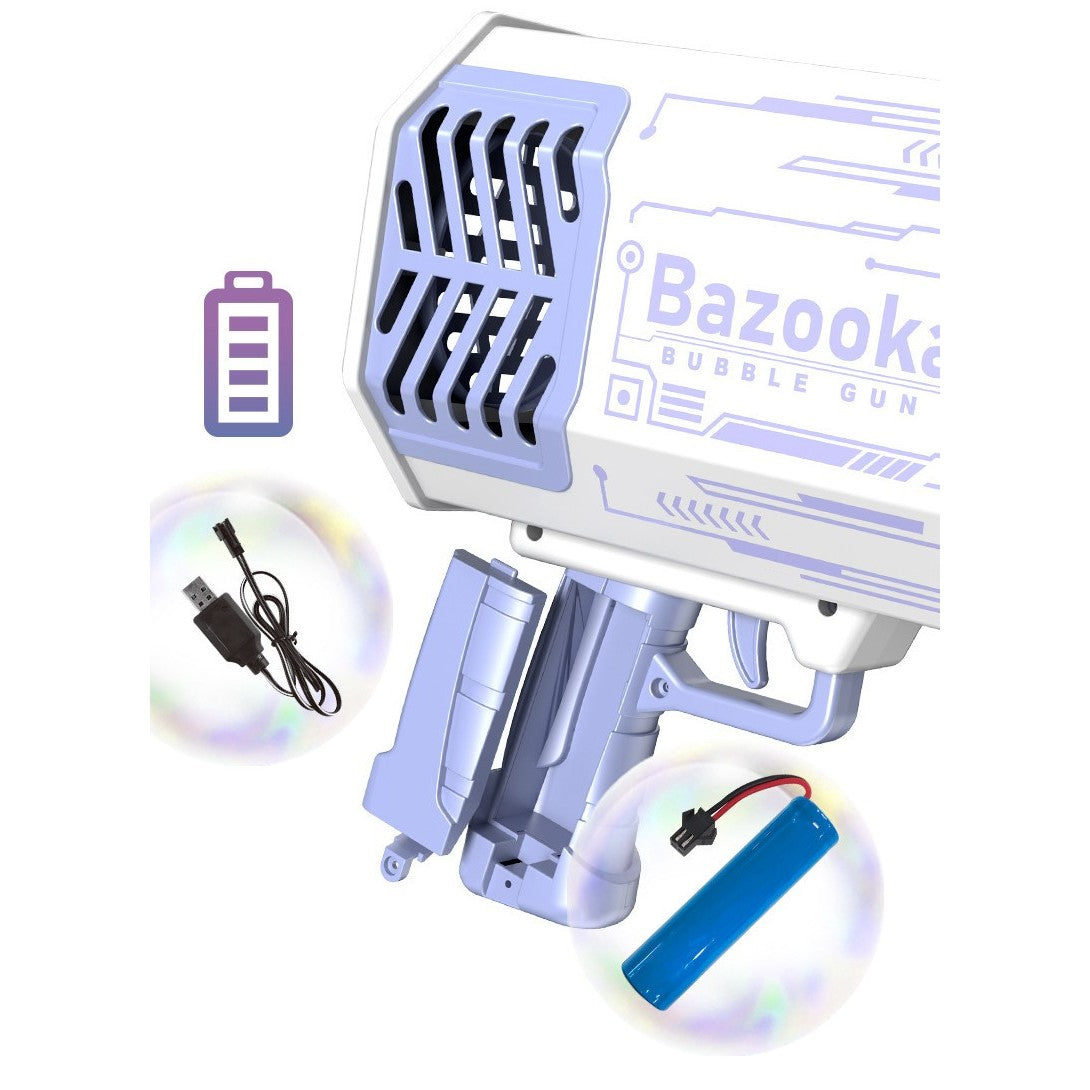 Pistol pentru Baloane de Sapun, Flippy, 69 de Gauri, Lumini Colorate, Tavita, Lichid, Baterie de Li, Cablu de