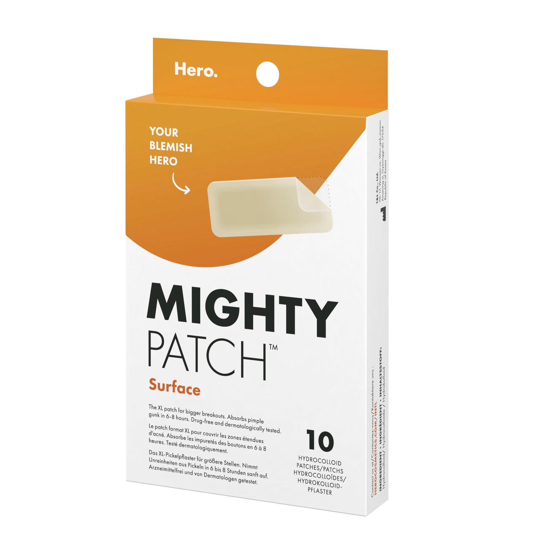 Plasturi hidrocoloidali cu acoperire extinsă Hero Mighty Patch Surface, pentru coșurile de pe față și corp, 10 bucăți