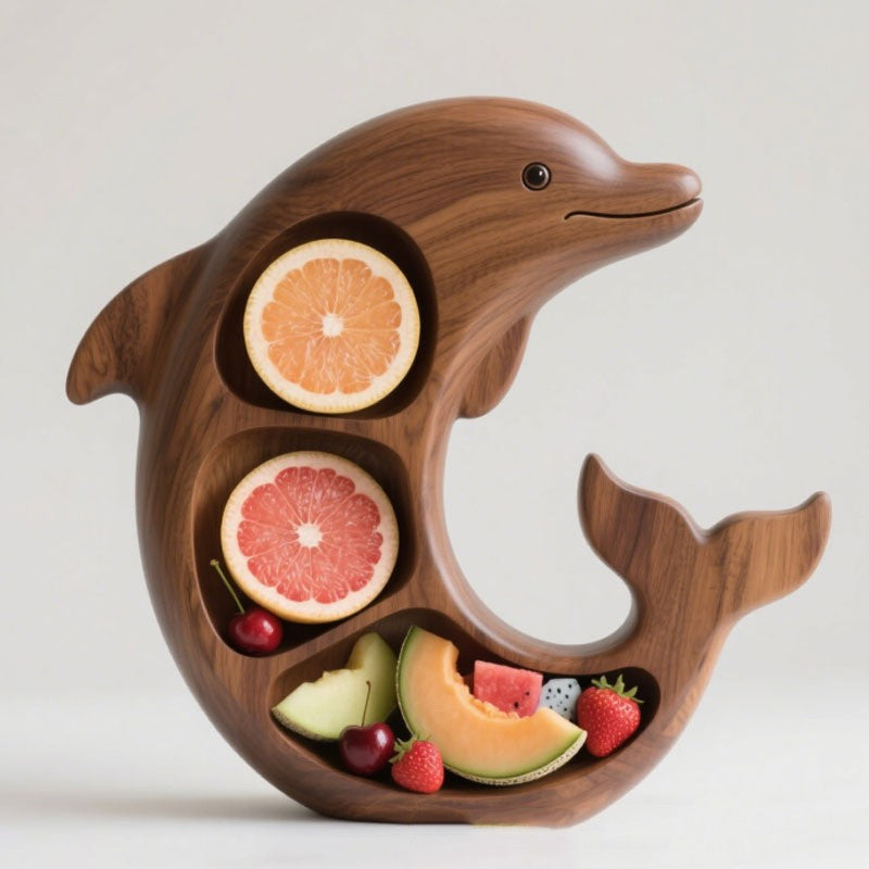 Platou pentru Servire, Flippy, in Forma de Delfin, 3 Compartimente pentru Mezeluri, Branzeturi, Snacksuri, Fructe,