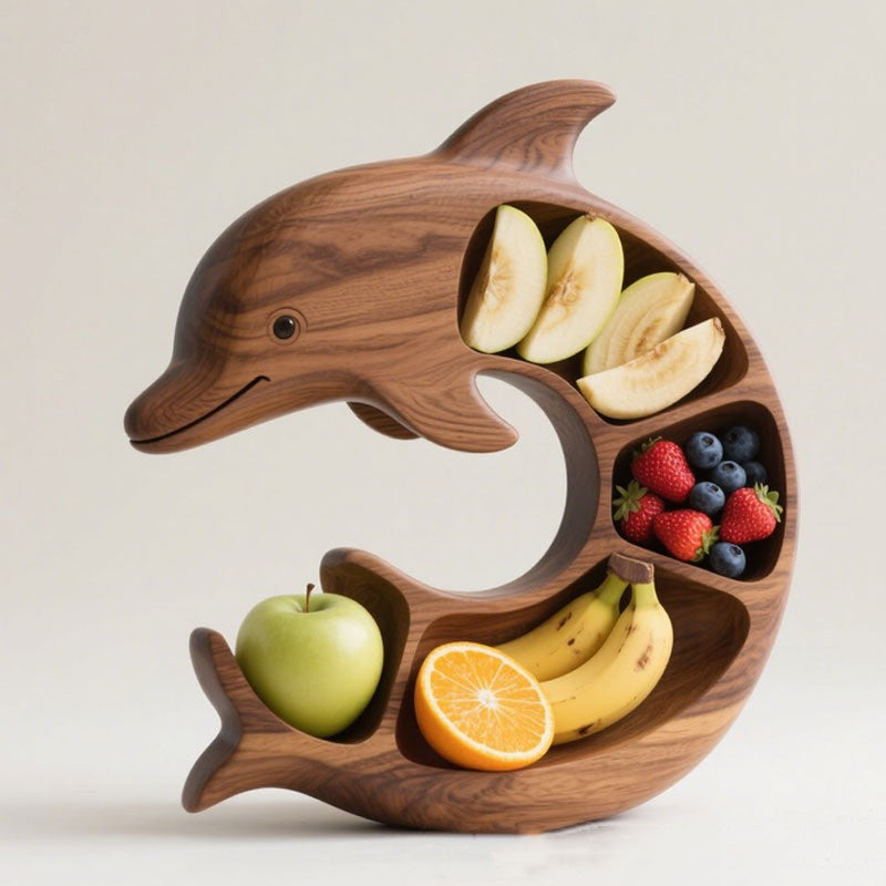Platou pentru Servire, Flippy, in Forma de Delfin, 4 Compartimente pentru Mezeluri, Branzeturi, Snacksuri, Fructe,