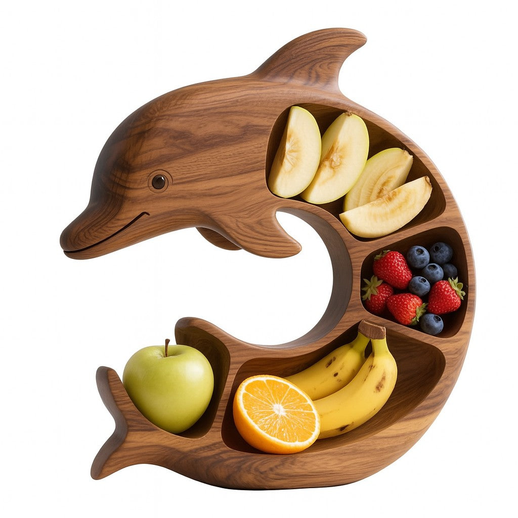 Platou pentru Servire, Flippy, in Forma de Delfin, 4 Compartimente pentru Mezeluri, Branzeturi, Snacksuri, Fructe,