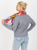 Eșarfă din bumbac alb și violet cu imprimeu floral