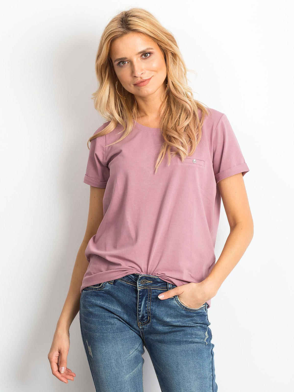 Tricou simplu din bumbac de damă, roz prăfuit