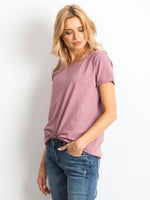Tricou simplu din bumbac de damă, roz prăfuit