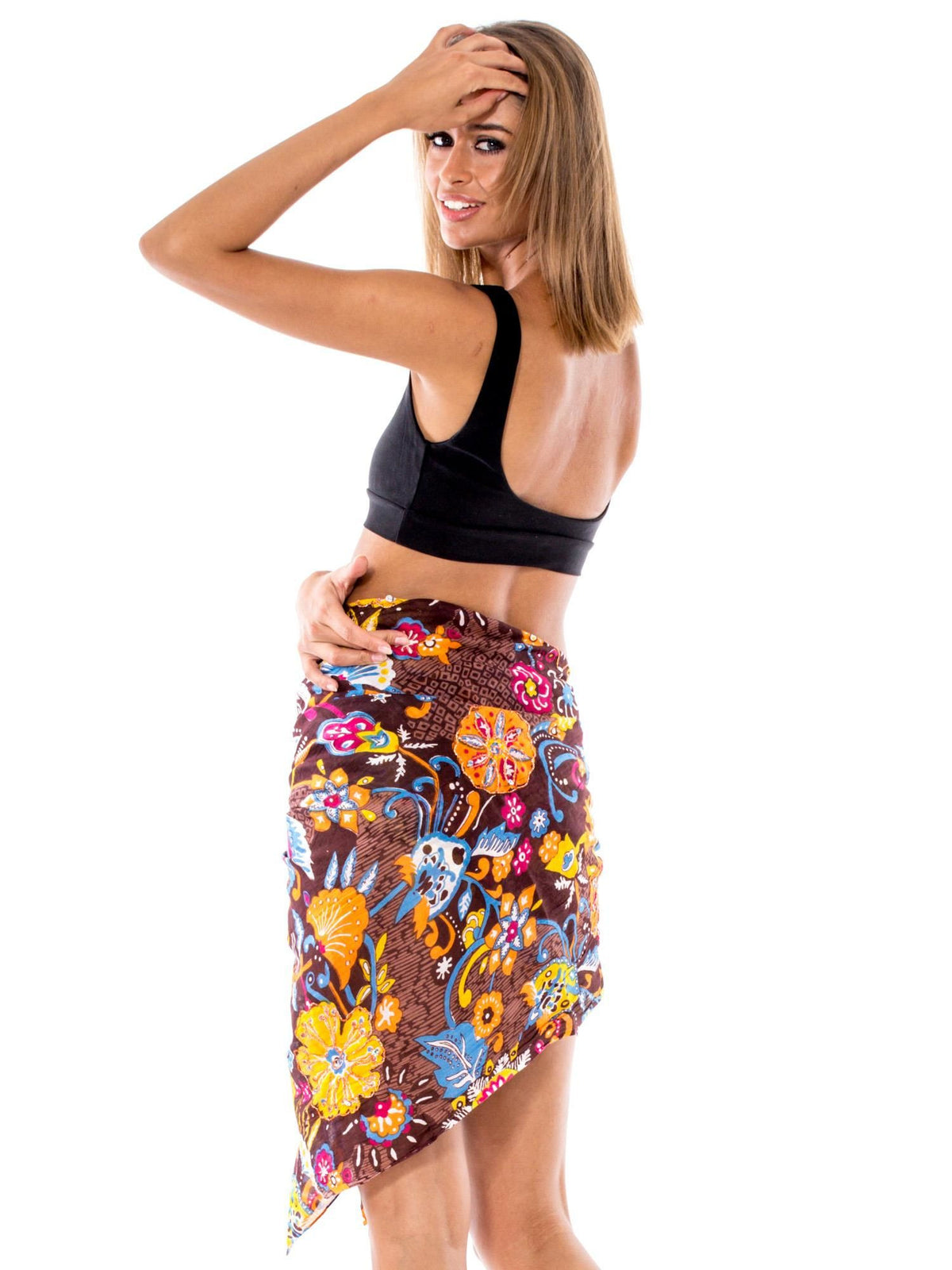 Șal maro închis cu model floral