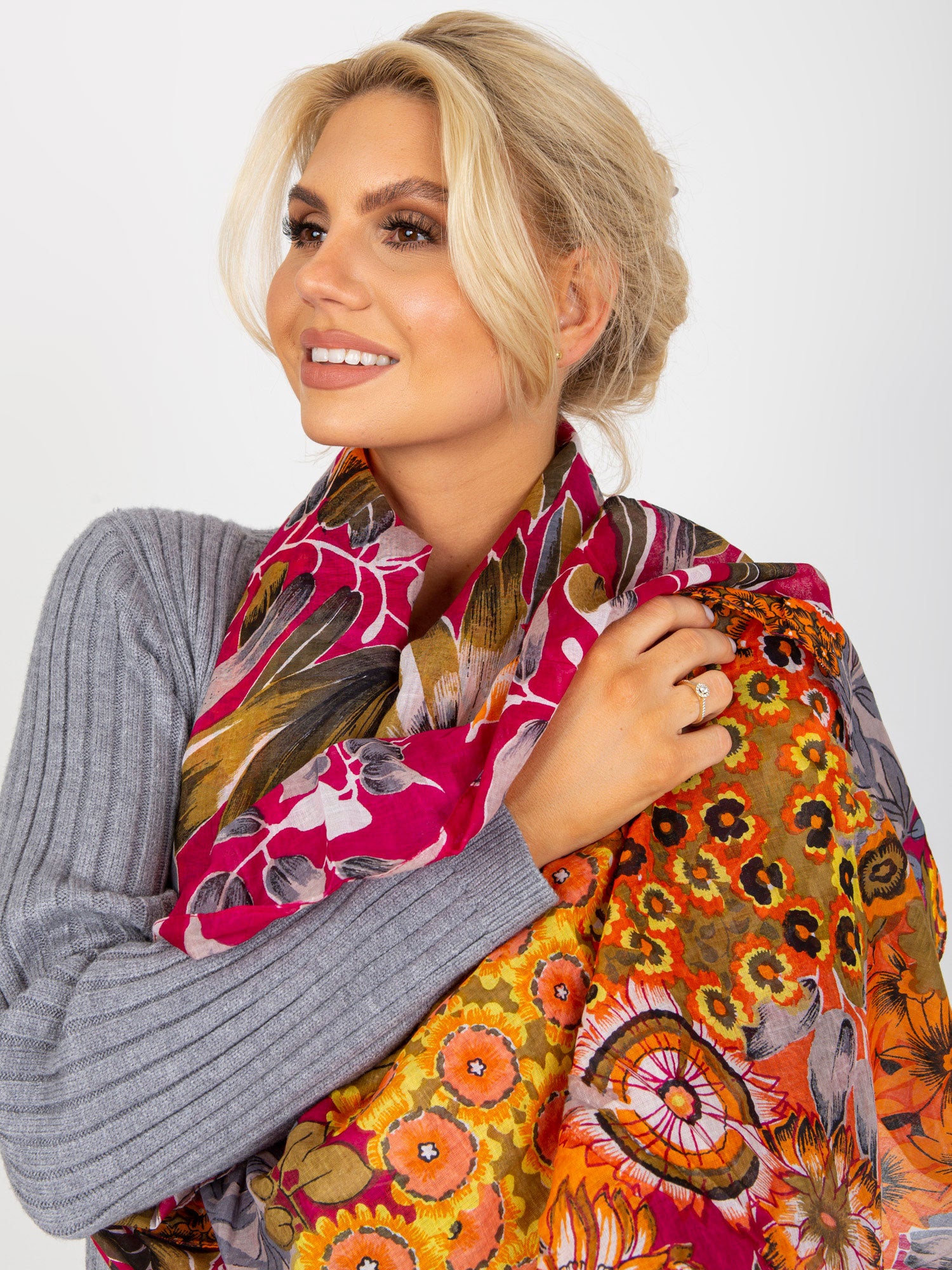 Eșarfă din bumbac cu model roz închis