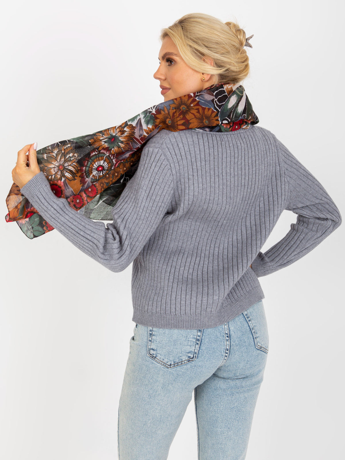 Eșarfă neagră din bumbac cu model