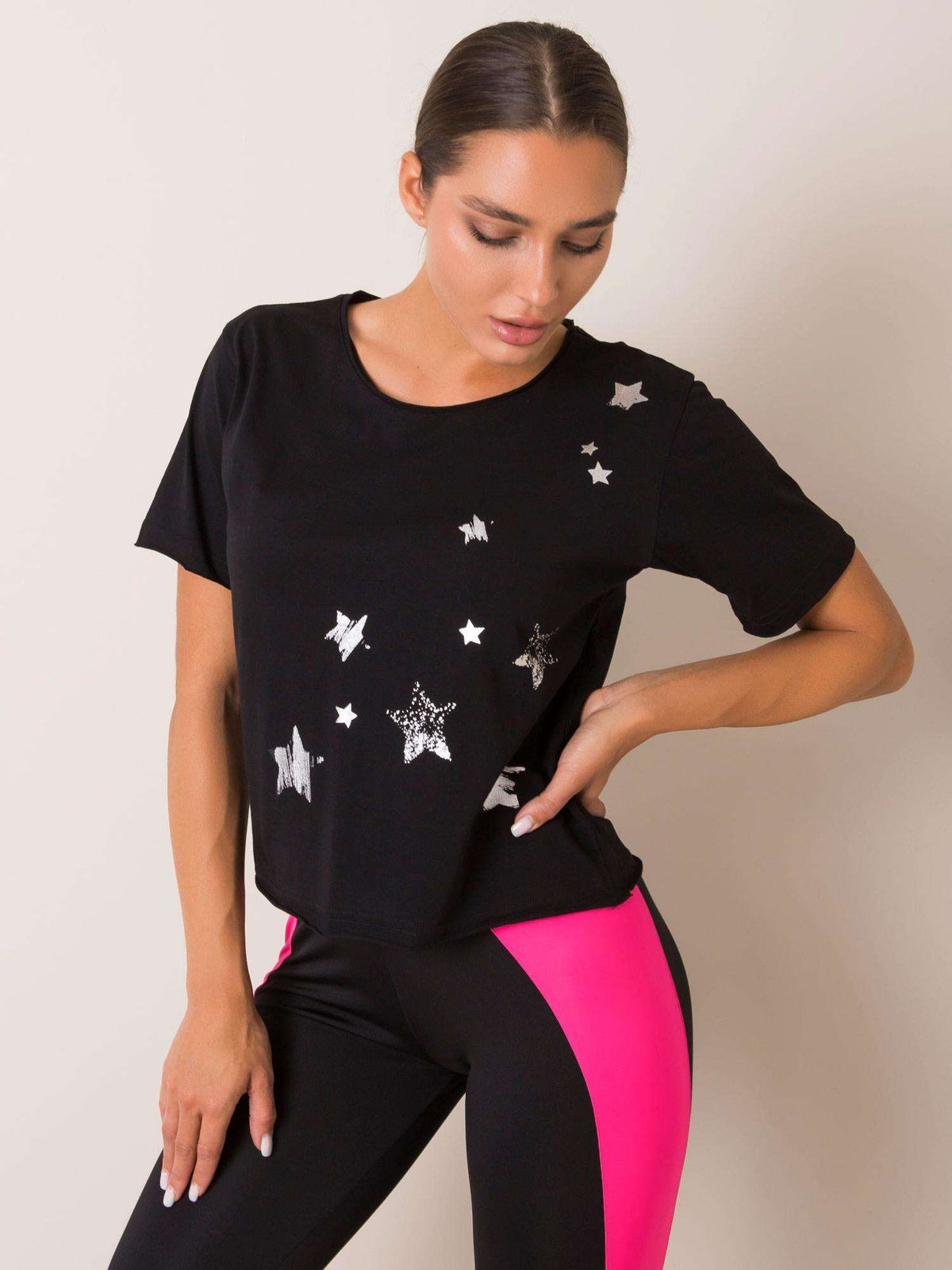 Tricou negru din bumbac PENTRU FITNESS