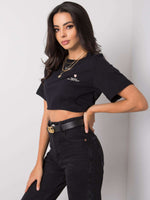 Tricou negru de damă cu broderie