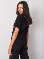 Tricou negru de damă cu broderie