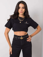 Tricou negru de damă cu broderie