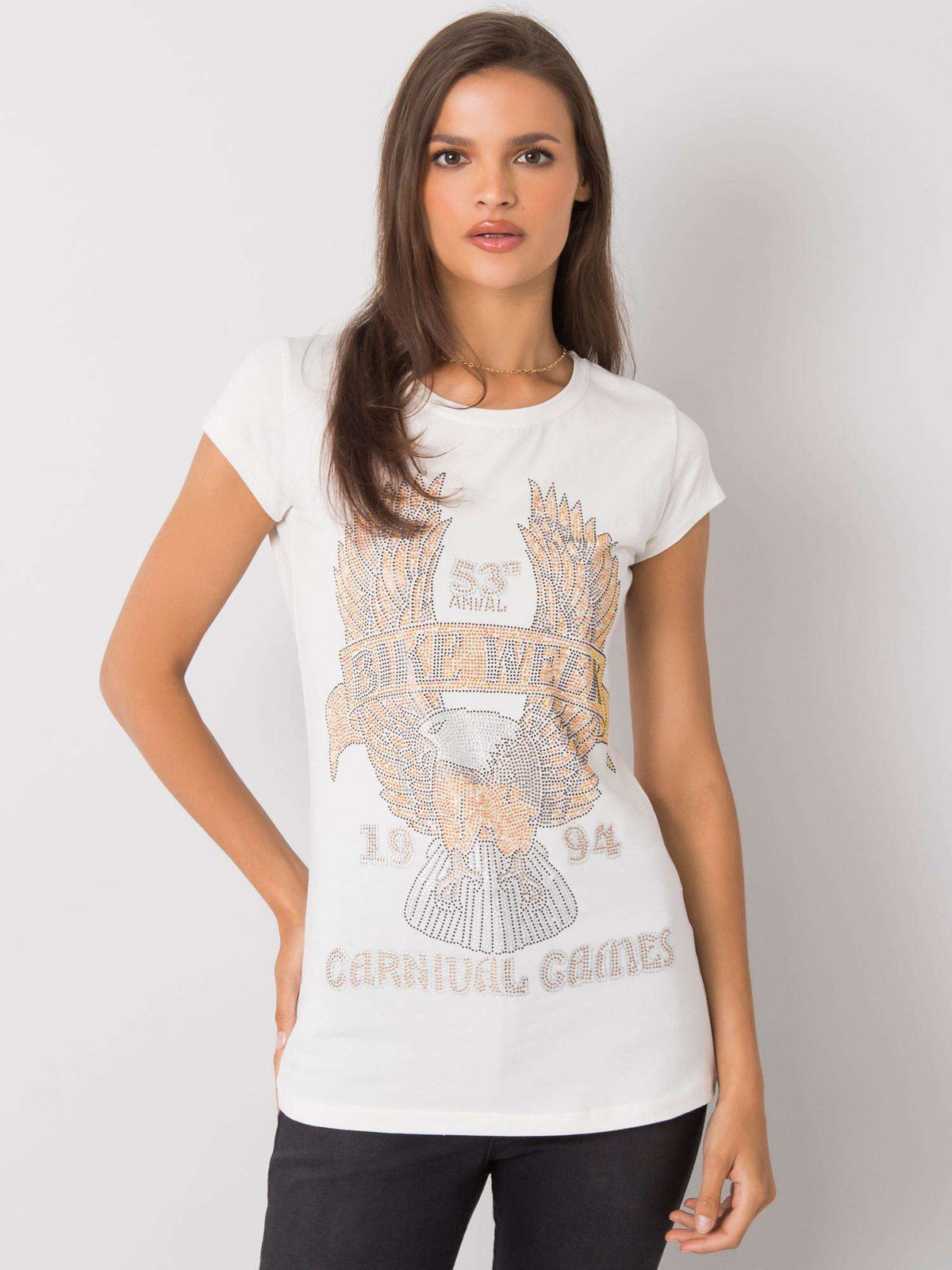 Tricou ecru de damă cu aplicație