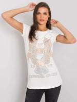Tricou ecru de damă cu aplicație