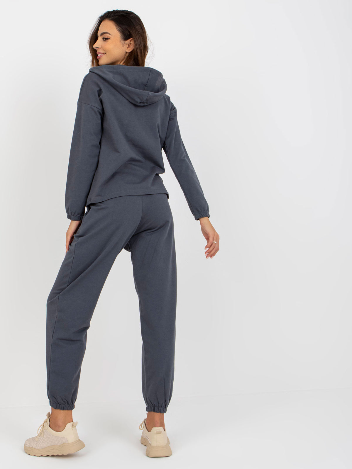 Pijamale simple din bumbac grafit cu glugă
