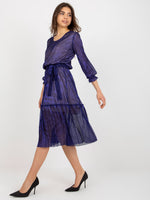 Rochie de cocktail bleumarin cu volan lat