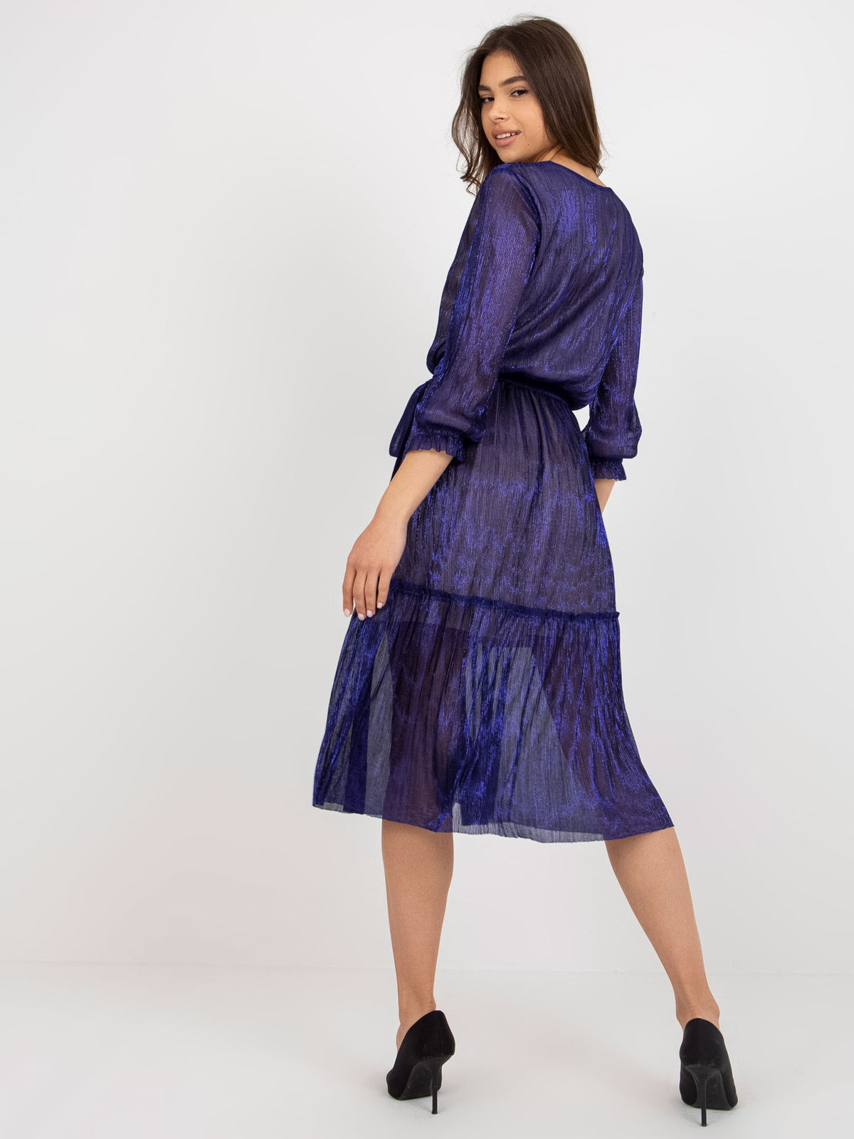 Rochie de cocktail bleumarin cu volan lat