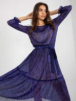 Rochie de cocktail bleumarin cu volan lat
