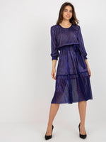 Rochie de cocktail bleumarin cu volan lat