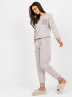 Set de pijama bej deschis, din două piese, cu pantaloni