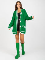 Cardigan lung verde cu buzunare RUE PARIS