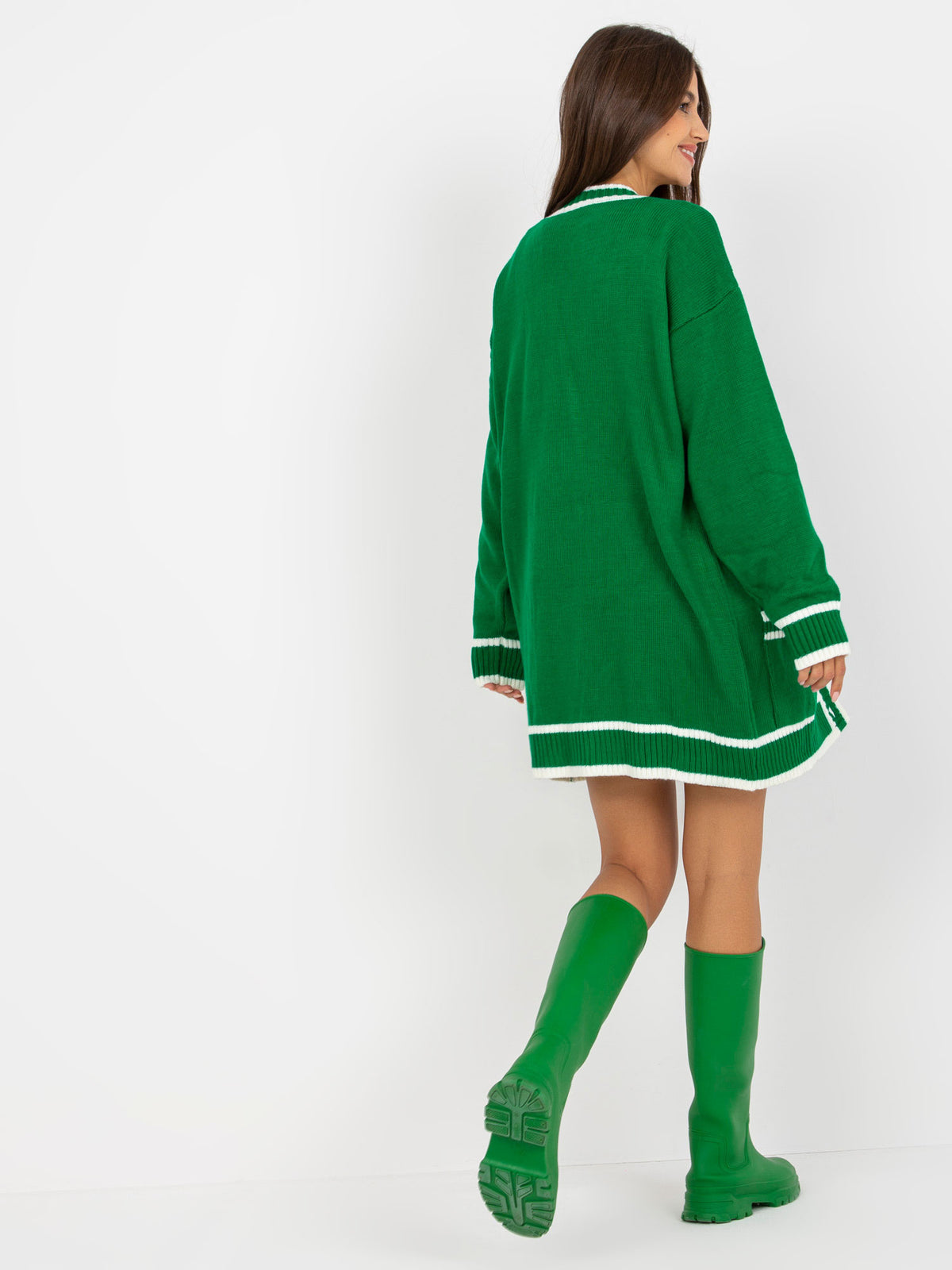 Cardigan lung verde cu buzunare RUE PARIS