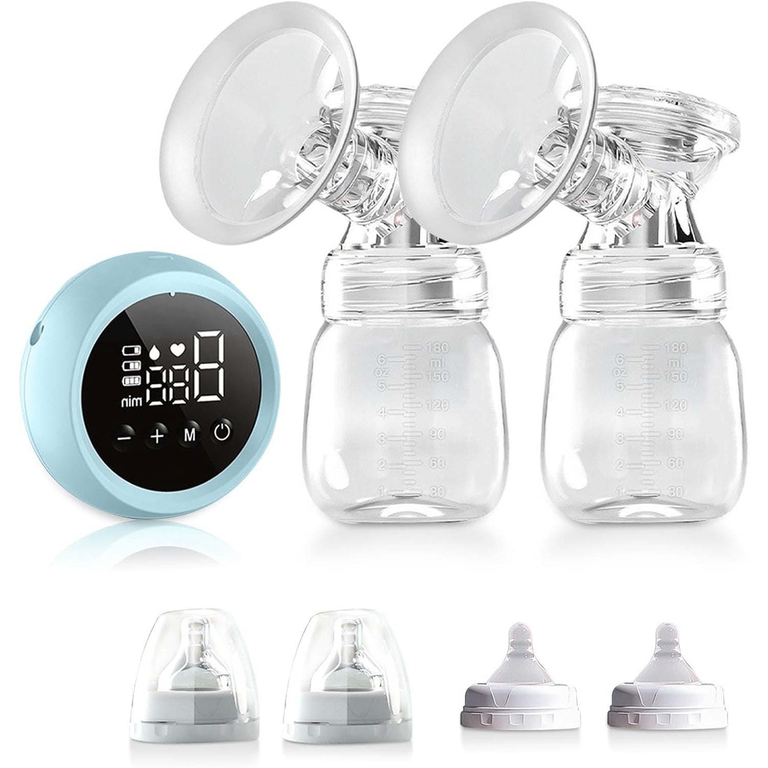 Pompa de San Electrica 2 in 1, Flippy, cu 2 Biberoane, Capacitate 180 ml, Incarcare USB Tip C, 1200 mAh, 2 Moduri, 9
