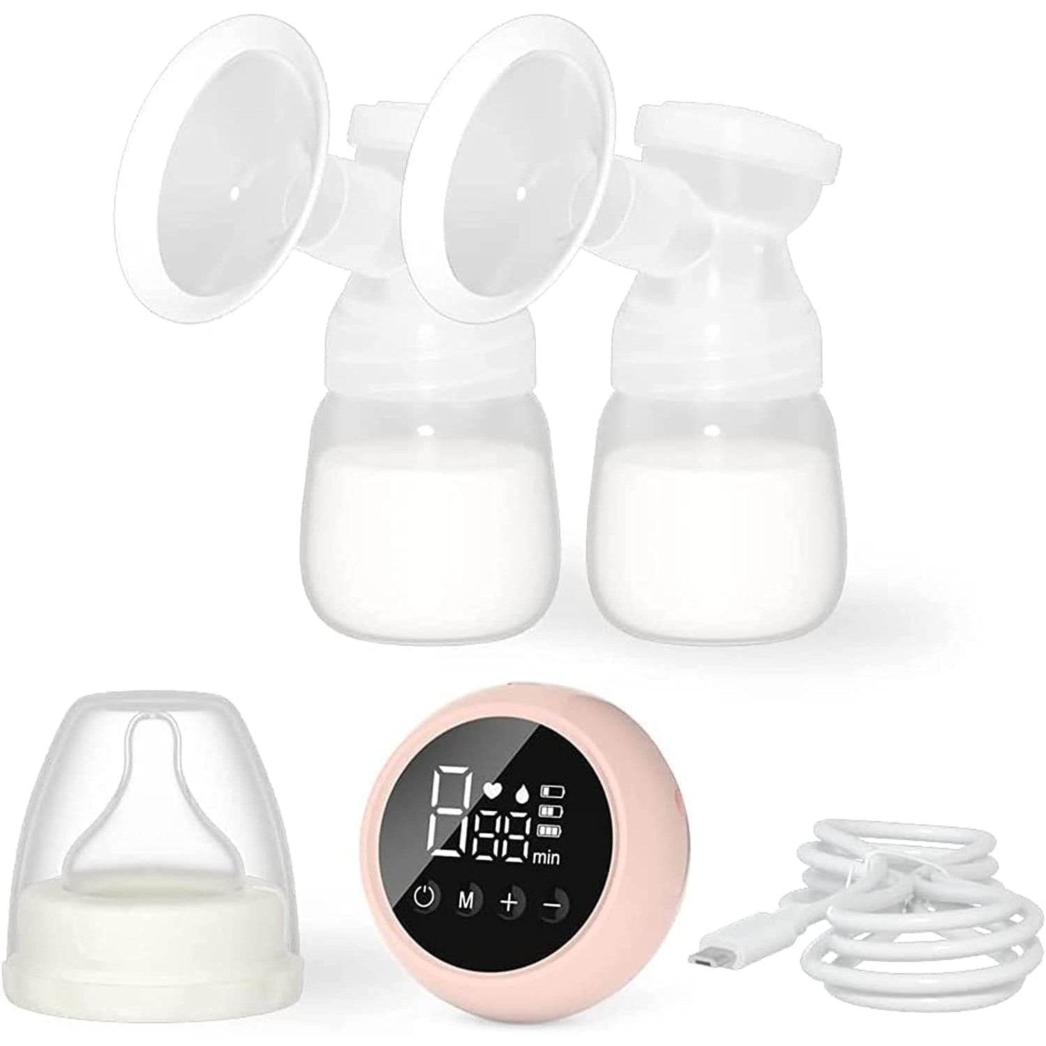 Pompa de San Electrica 2 in 1, Flippy, cu 2 Biberoane, Capacitate 180 ml, Incarcare USB Tip C, 1200 mAh, 2 Moduri, 9