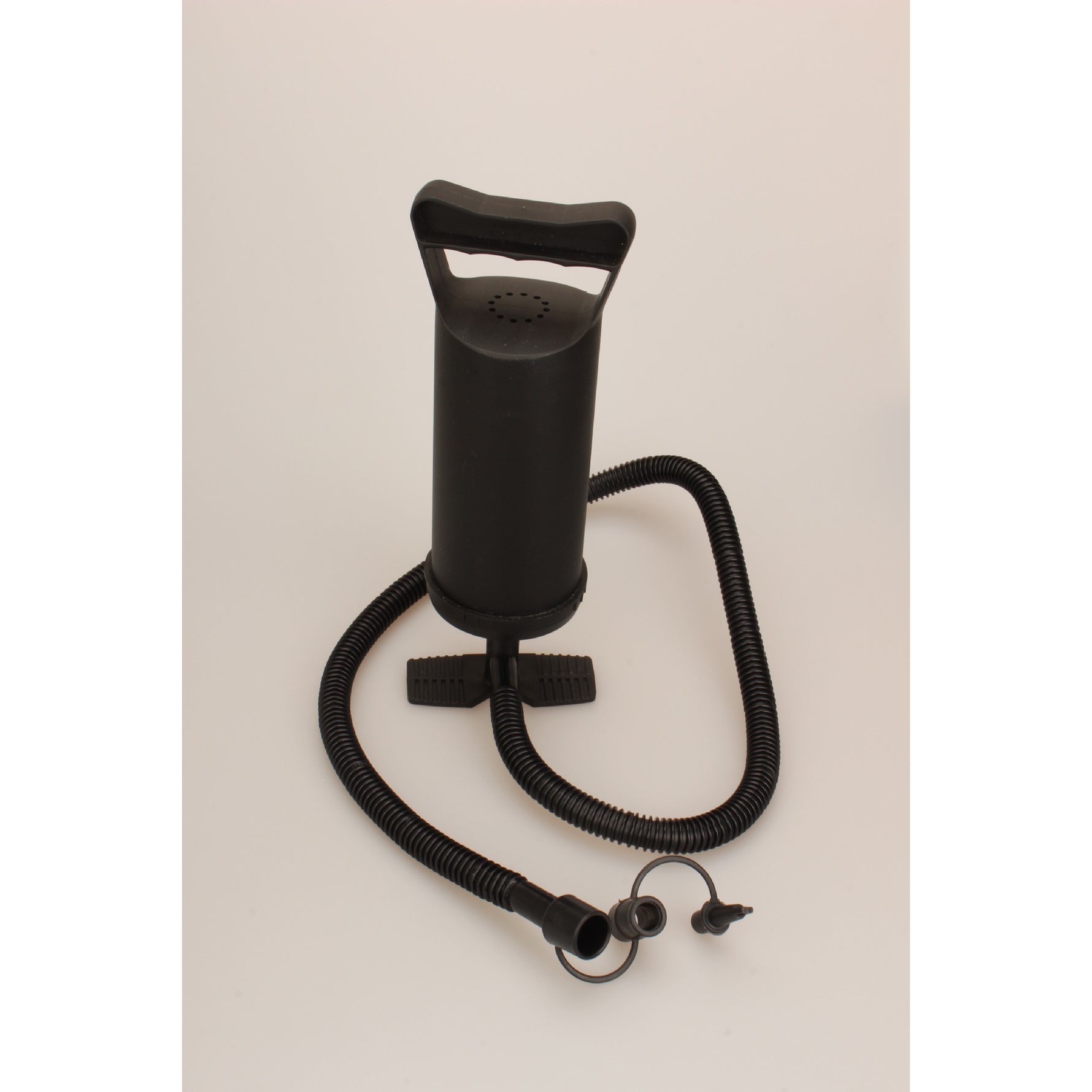 Pompa manuala pentru umflat obiecte gonflabile , colace , saltele , cu 3 adaptori pentru interconectare si furtun,