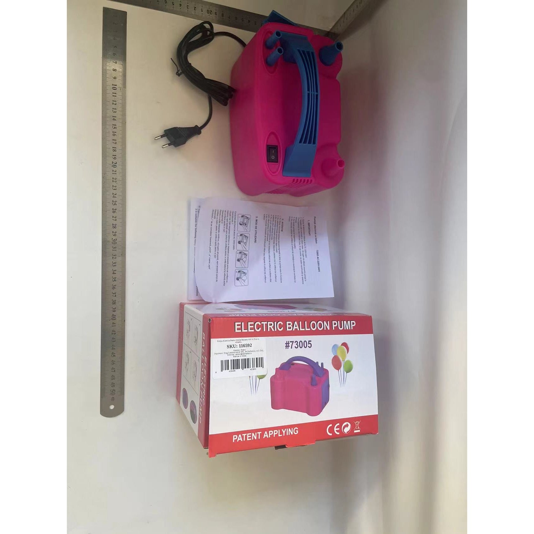 Pompa Electrica Pentru Umflat Baloane, 600 W, Roz cu albastru
