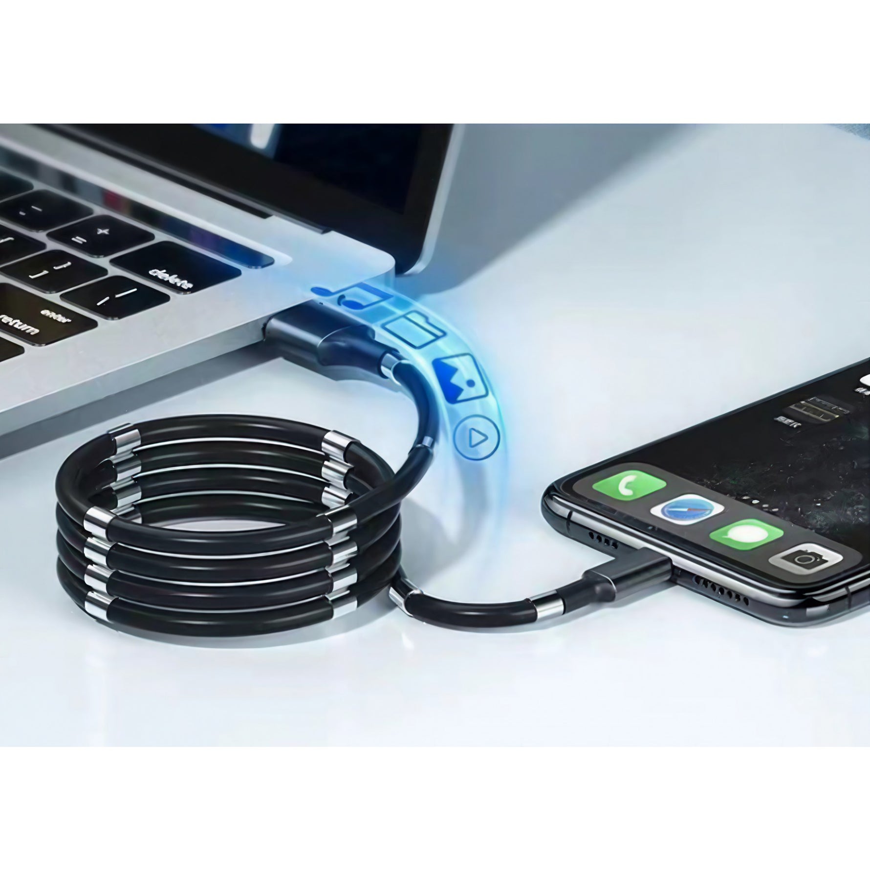 Cablu de incarcare rapida, Flippy, USB, compatibil Iphone, cu absorbtie magnetica, 1 m, negru