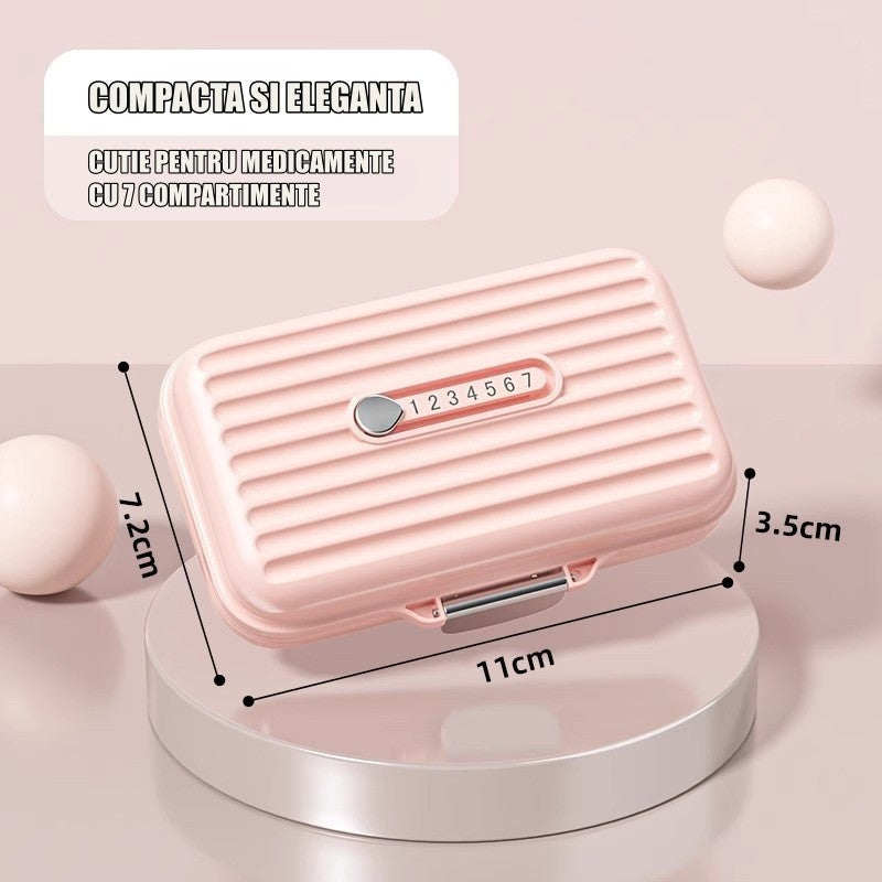 Cutie Medicamente, Flippy, Roz, 7 Compartimente, Portabila si Compacta, 11x7.2x3.5 cm, Ideala pentru Uzul Cotidian