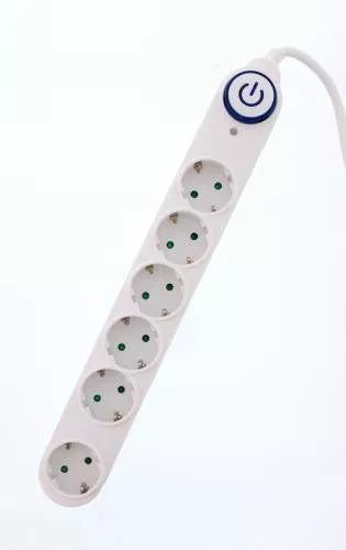Prelungitor 6 prize 3m alb cu intrerupator cablu 3xG1.5mmp Well