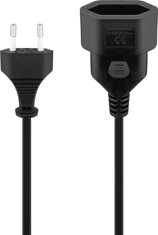 Prelungitor Euro Tip C CEE 7/16 mama-tata 2m negru 2x0.75 mm Goobay 64616