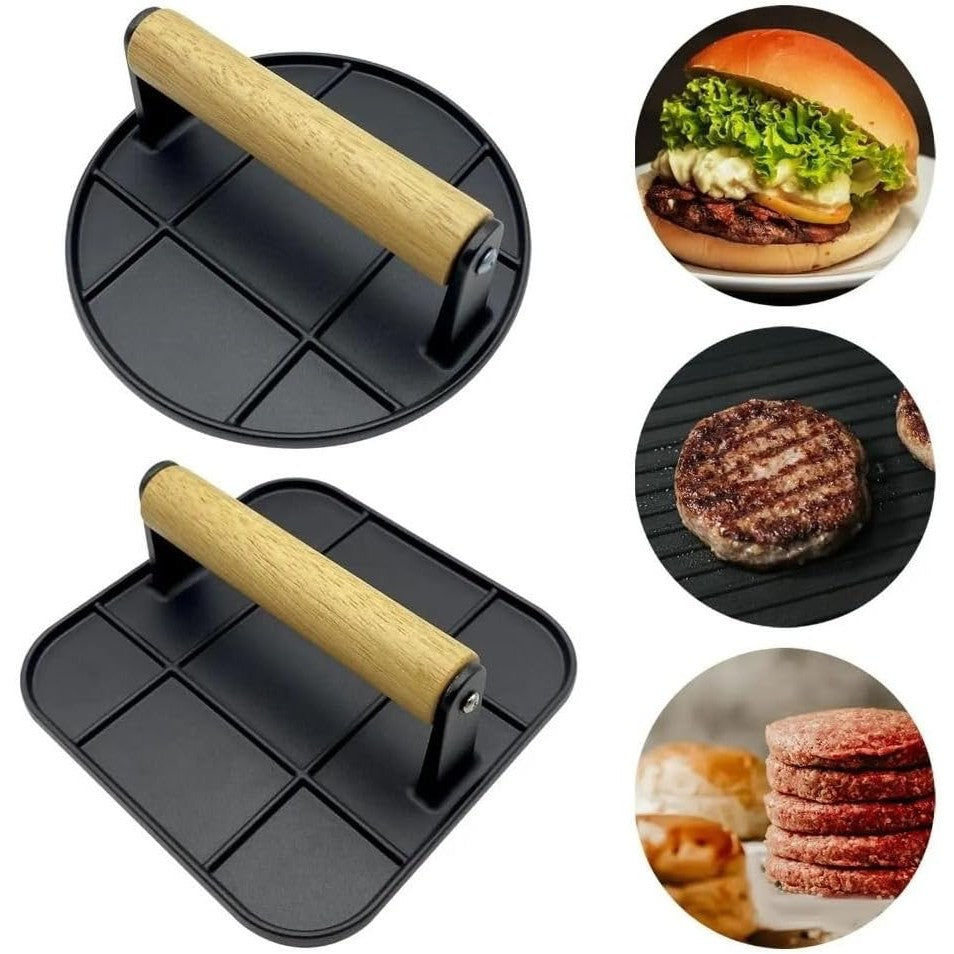 Presa Manuala pentru Carne, Flippy, din Aliaj de Aluminiu, Maner din Lemn, Presa pentru Burgeri, Usor de Curatat si
