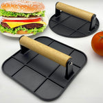 Presa Manuala pentru Carne, Flippy, din Aliaj de Aluminiu, Maner din Lemn, Presa pentru Burgeri, Usor de Curatat si