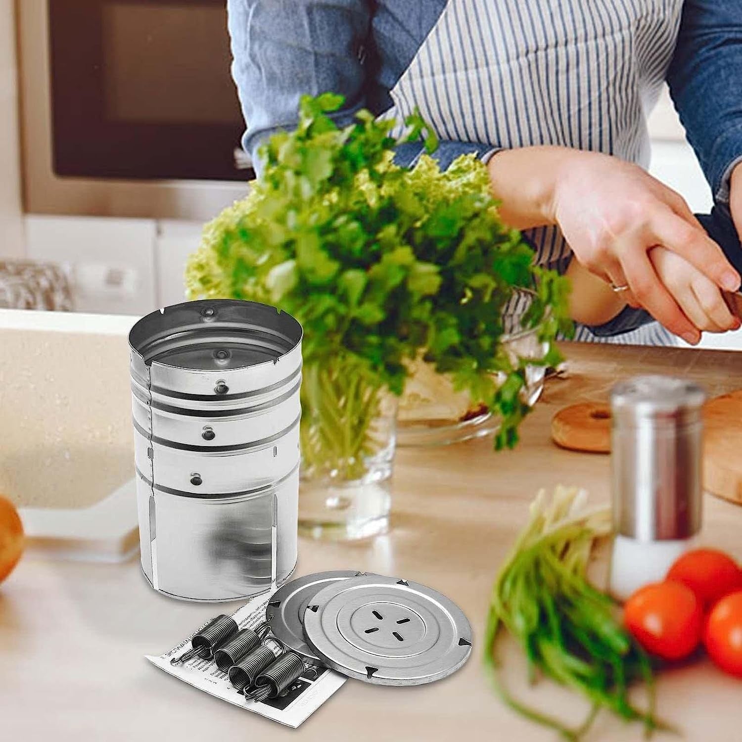 Presa din inox Flippy, pentru preparat sunca presata, cu capac, dimensiune reglabila in 3 trepte, 15 x 15 x 18 cm,