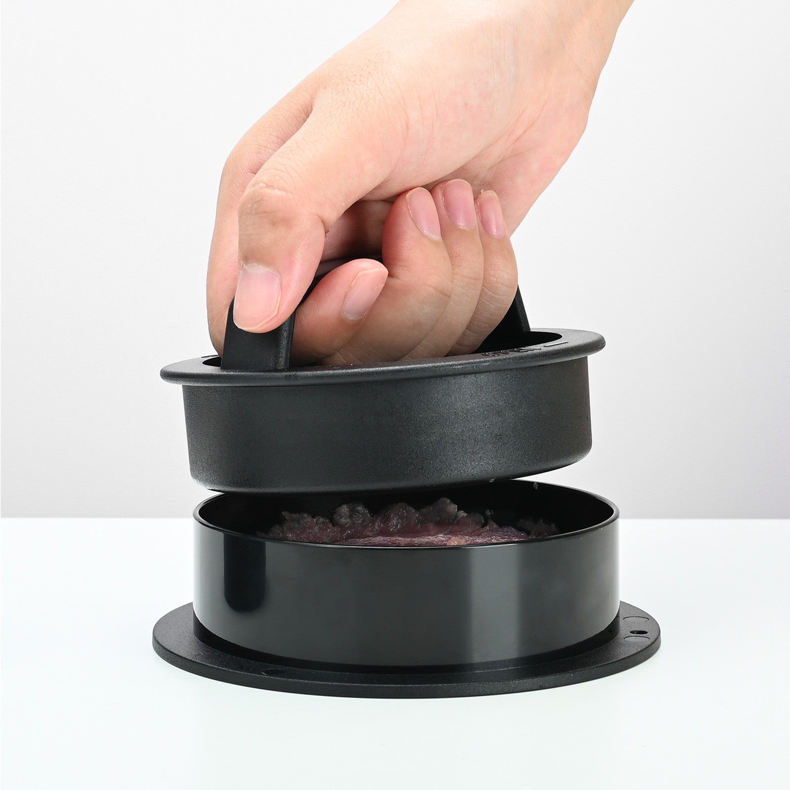 Presa dubla pentru hamburgeri 2 in 1, forma si presa, doua dimensiuni, cu maner, usor de curatat si folosit, material