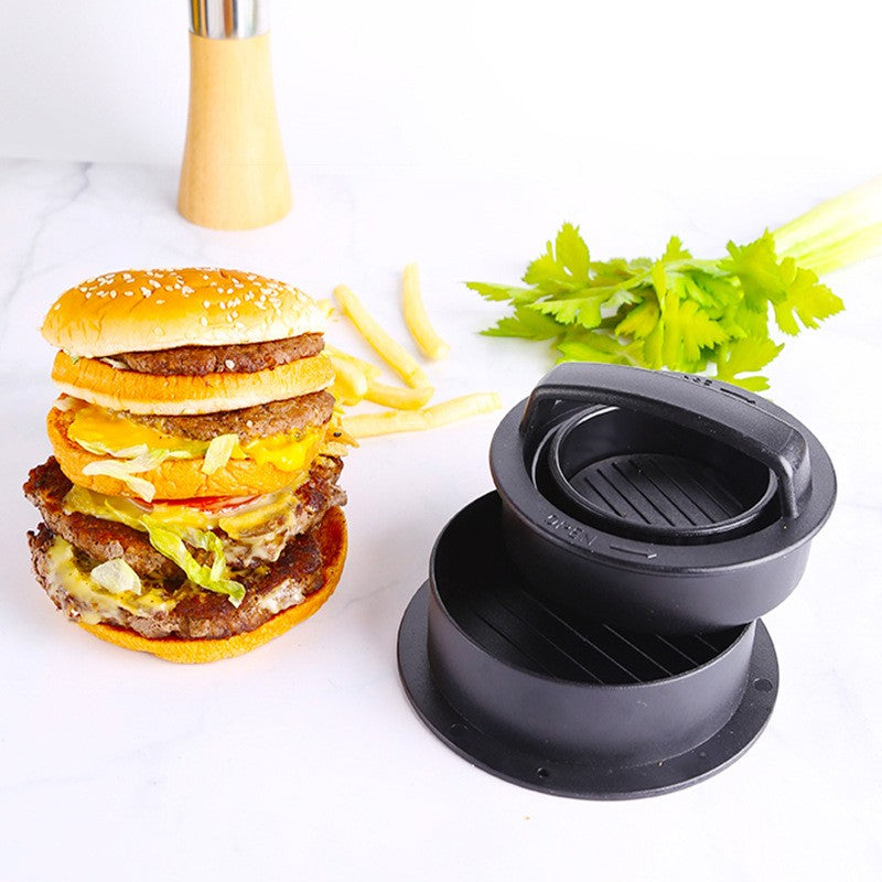 Presa dubla pentru hamburgeri 3 in 1, forma si presa, cu maner, usor de curatat si folosit, 13x13x7 cm, fara lipire,