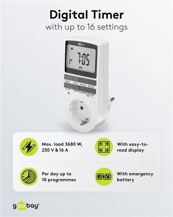 Priza programabila digitala pentru interior 3680W, Goobay 64900