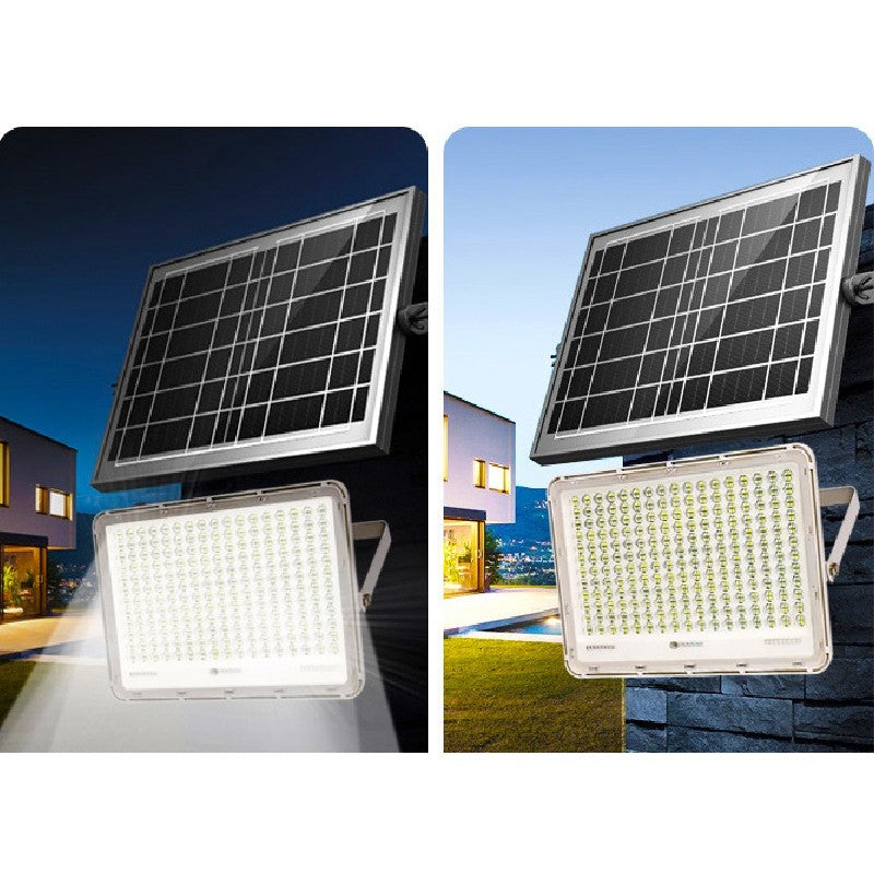 Proiector LED cu Panou Solar Flippy, Senzor de lumina Waterproof, 200W, 29x23 cm, suport U inclus, panou afisaj nivel