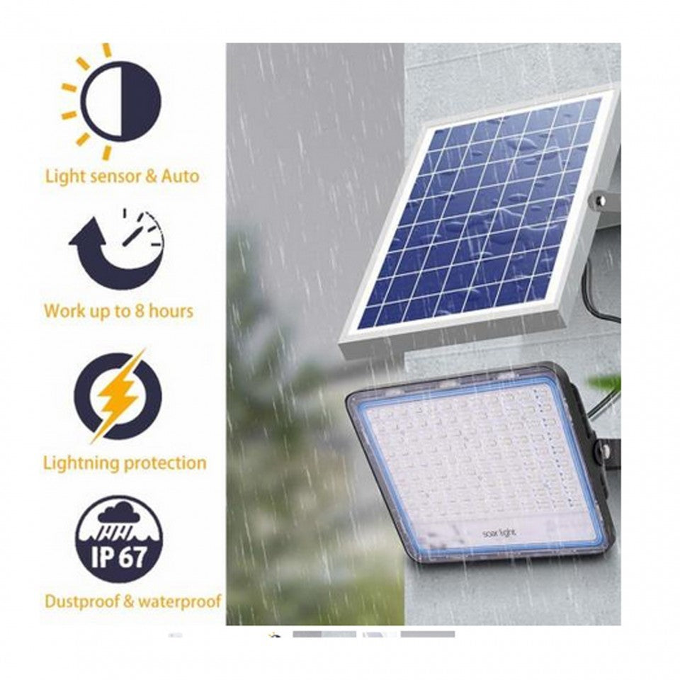 Proiector LED cu Panou Solar Flippy, Senzor de lumina, Waterproof, 140 LED-uri incorporate, 65W, 19.5x17 cm, 3000 mAh,
