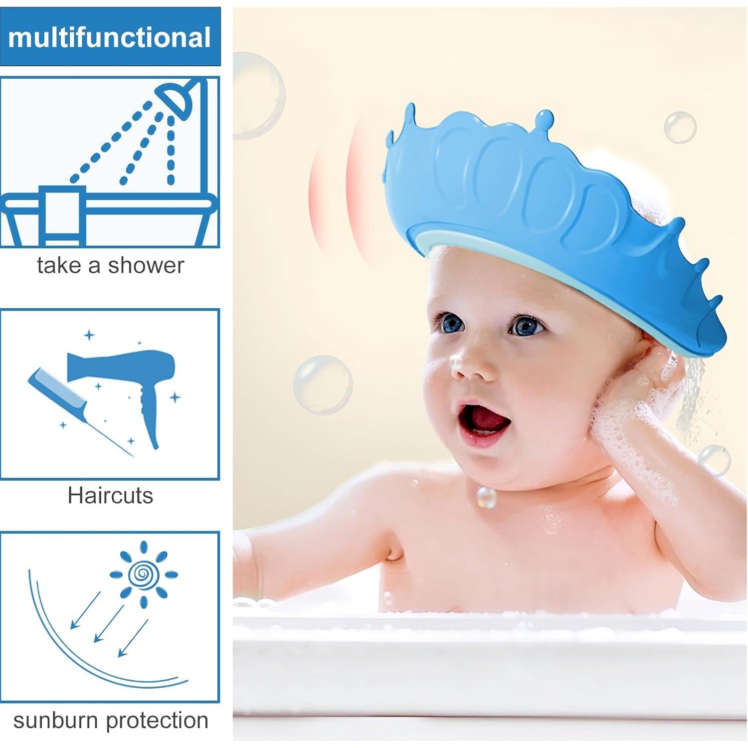 Viziera de Protectie Baie Pentru Copii, Fippy, Model Coronita, Dimensiune ajustabila, Durabil, Usor de curatat,