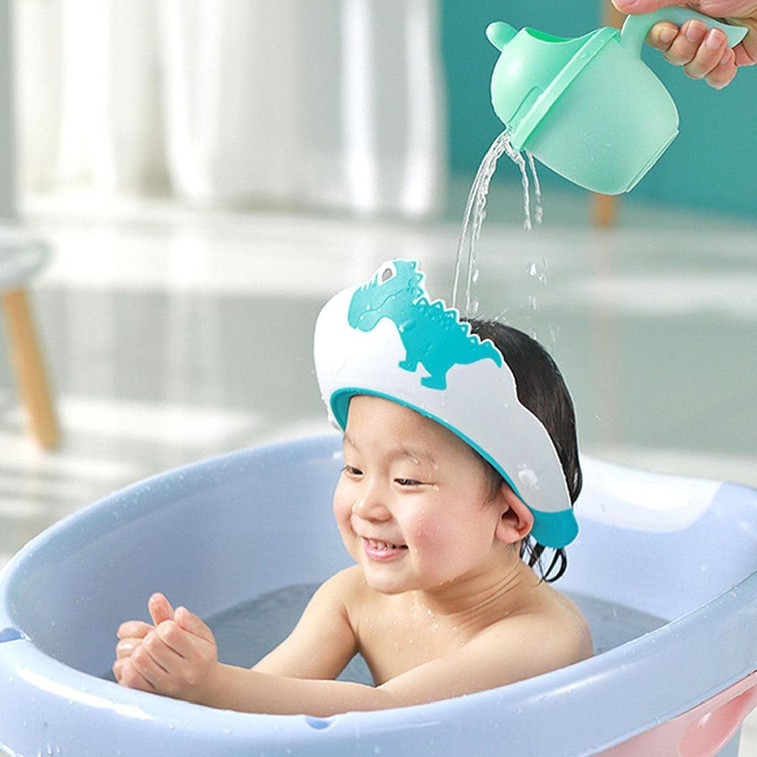 Viziera de Protectie Baie Pentru Copii, Fippy, Model Dinozaur, Dimensiune ajustabila, Durabil, Usor de curatat,
