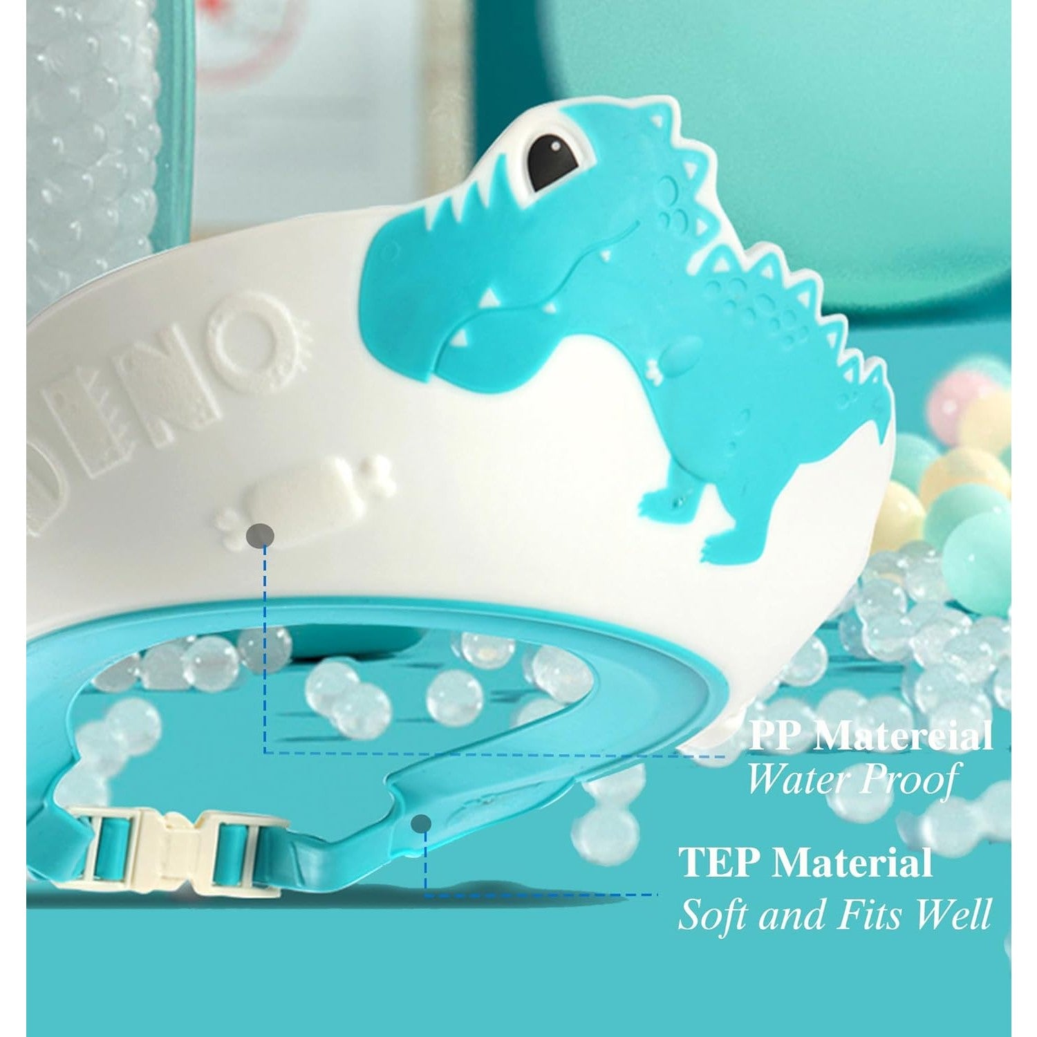 Viziera de Protectie Baie Pentru Copii, Fippy, Model Dinozaur, Dimensiune ajustabila, Durabil, Usor de curatat,