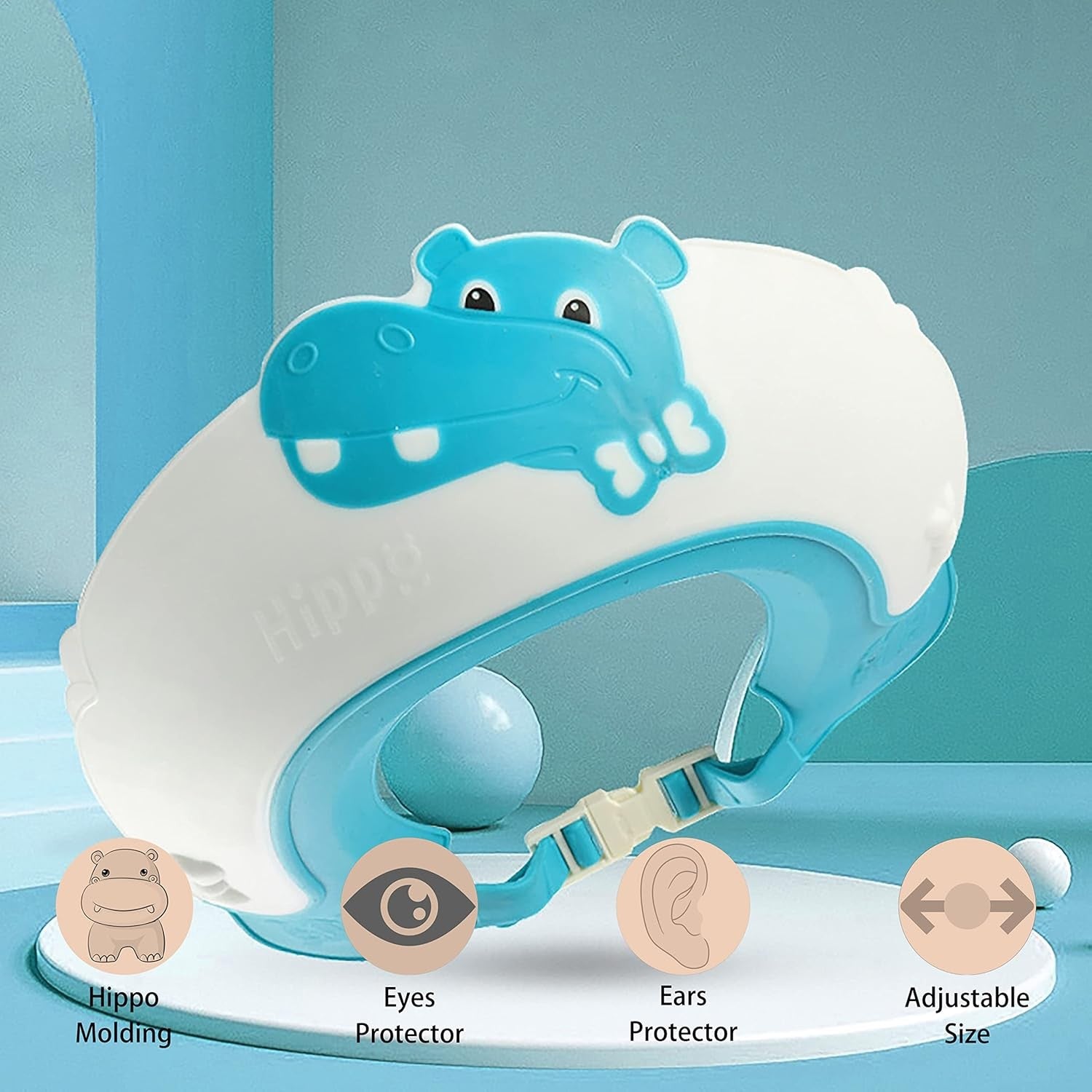 Viziera de Protectie Baie Pentru Copii, Fippy, Model Hipopotam, Dimensiune ajustabila, Durabil, Usor de curatat,