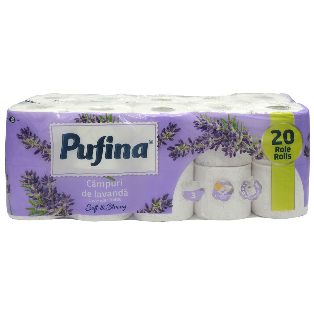 Hartie Igienica, PUFINA, Lavanda, Set 20 Role, 3 Straturi