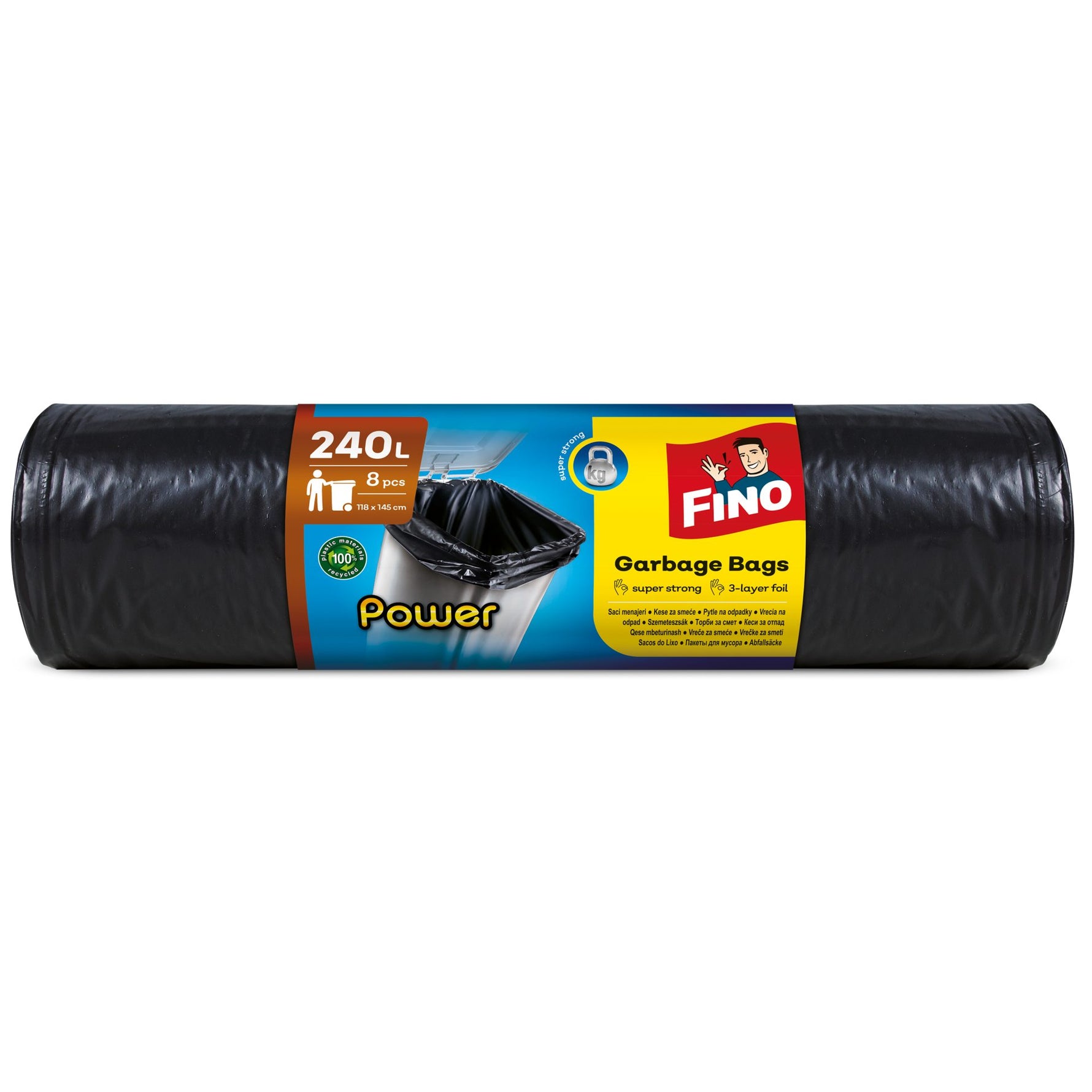 Saci Menajeri Pentru Gunoi, FINO, Power, LDPE, 240 l, 8 Bucati/Rola