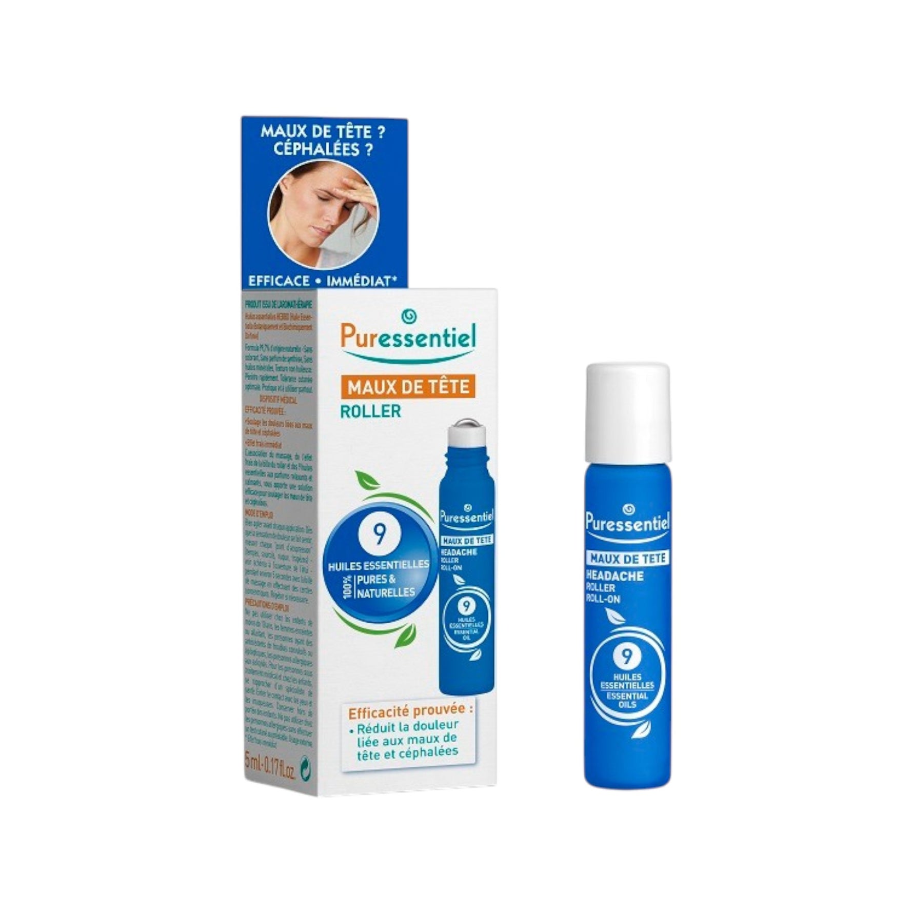 Puressentiel, Roller, Uleiuri esențiale, Alinarea durerii, Pentru dureri de cap, Ulei de corp roll-on, Pentru cap, 5 ml