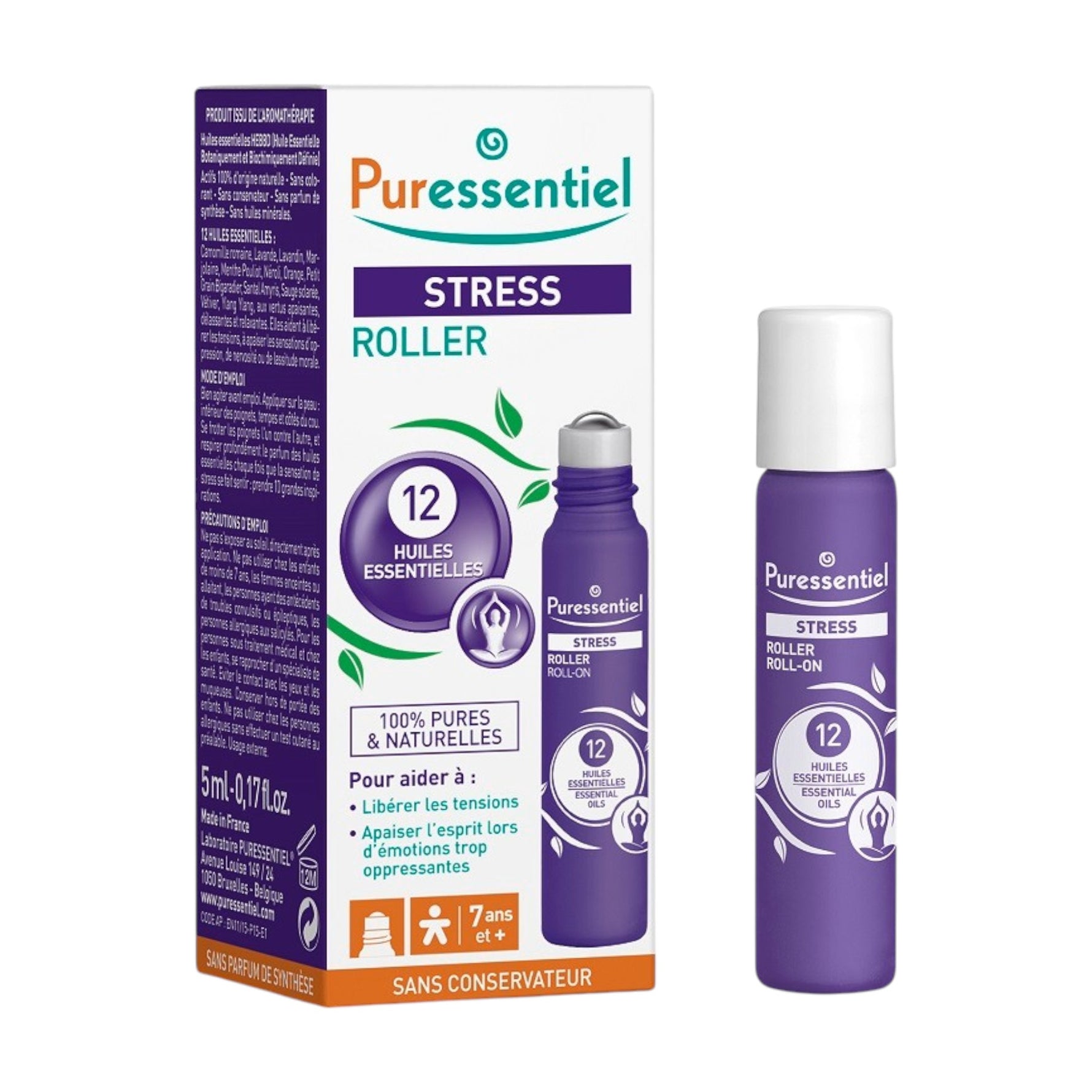 Puressentiel, Stress, Uleiuri esențiale, Pentru ameliorarea stresului, Ulei de corp roll-on, Pentru cap, 5 ml