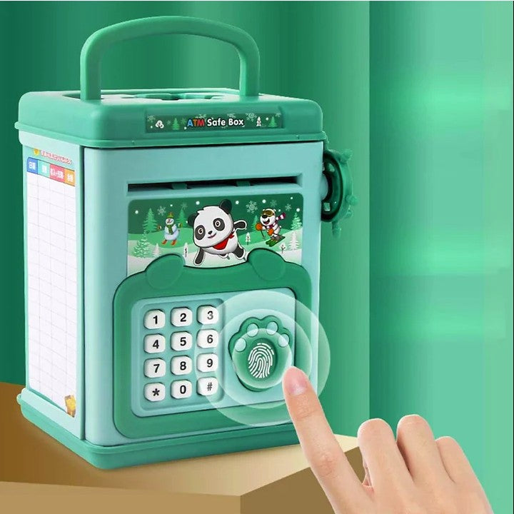 Pusculita pentru Copii, Flippy, pusculita pentru economii SMART BOX cu efecte sonore, Tip ATM, cu Parola cu Amprenta,